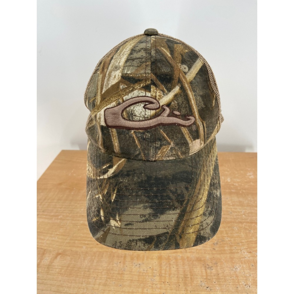 Drake Waterfowl Mens Camo Trucker Hat Mesh Back Adjustable Hunting Cap Brown